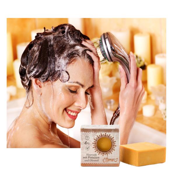 3er-Set Haarseife mit Pistazien- & Olivenöl - 100% Natur, vegan, palmölfrei - Für trockenes Haar & Kopfhaut - 3x 190g