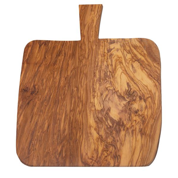 Rustikales Olivenholzbrett mit Griff - Handgefertigt, geölt, schnittfest - Zum Servieren & Schneiden von Brot, Tapas & Gemüse - 40x28cm - Unikat aus Italien