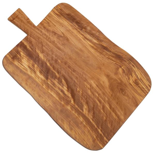 Rustikales Olivenholzbrett mit Griff - Handgefertigt, 60x25cm, schnittfest - Ideal als Servier- & Schneidebrett für Käse, Brot & Antipasti - aus Italien