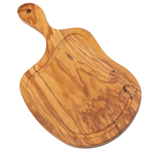 Steakbrett mit Saftrille aus Olivenholz - Schneide- & Servierplatte für Fleisch, Obst & Gemüse - Handgefertigt, 30x20cm, Unikat, Made in Italy