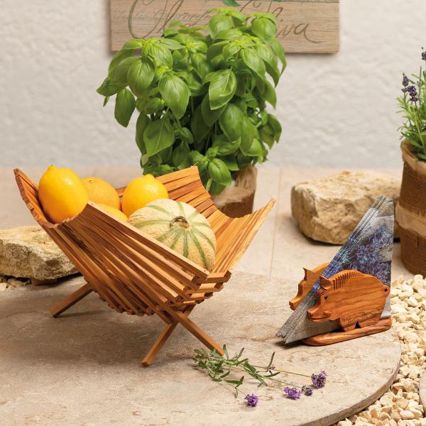 Klappbare Olivenholz Obstschale - Handgefertigte Design-Obstschale für Zuhause & Picknick - 40x25x25cm - Unikat mit natürlicher Maserung - Italien