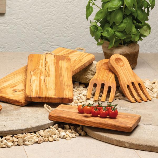 Salathände Olivenholz - Salatbesteck zum Mischen & Servieren von Dressings & Saucen - 19,5 cm, handgefertigt in Italien, geölt, MOCA-zertifiziert