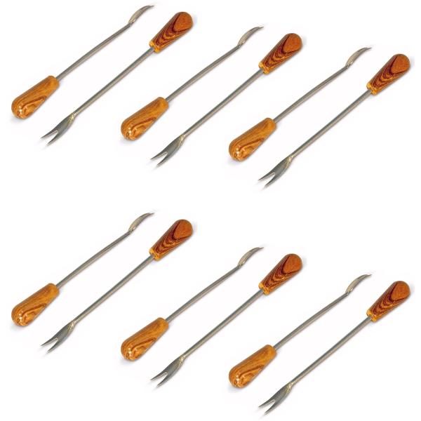 12 Partygabeln aus Olivenholz- für Snack & Tapas - wiederverwendbar - handgefertigt & MOCA-zertifiziert - inkl. Schälchen zur Aufbewahrung