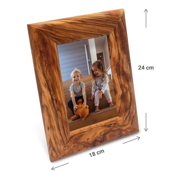 Rechteckiger Bilderrahmen aus Olivenholz - 22x18cm - Handgefertigt, unbehandelt, für Hoch- & Querformat - Einzigartige Maserung, Geschenkidee