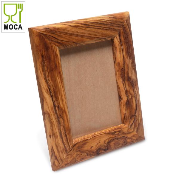 Rechteckiger Bilderrahmen aus Olivenholz - 22x18cm - Handgefertigt, unbehandelt, für Hoch- & Querformat - Einzigartige Maserung, Geschenkidee