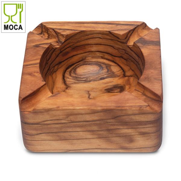 Olivenholz Aschenbecher 9x9x4cm - Rustikales Unikat mit natürlicher Maserung für Innen & Aussen - Handgefertigt in Italien, MOCA-zertifiziert, geölt
