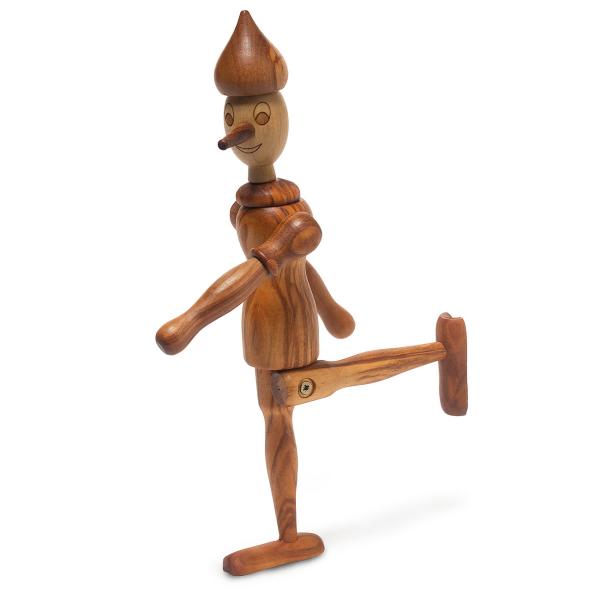 Pinocchio-Figur aus Olivenholz - bewegliche Arme & Beine, handbemaltes Gesicht - 25cm Höhe, 100% unbehandelt, handgefertigt in Italien