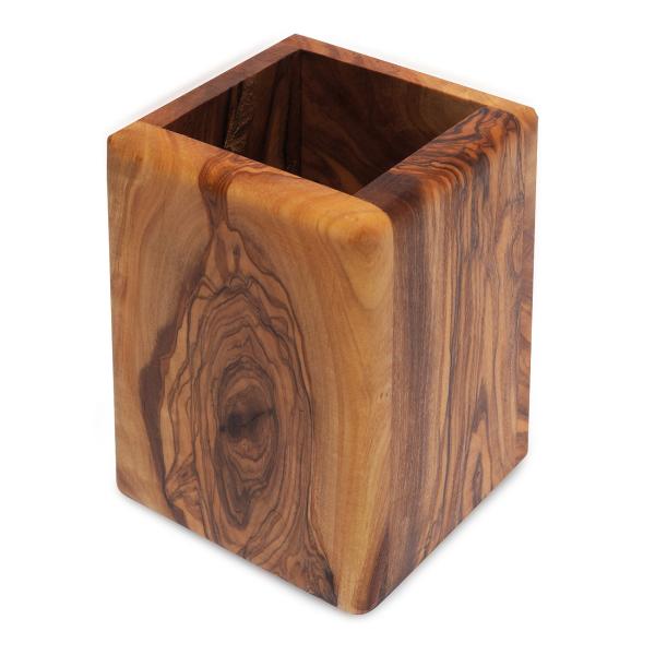 Stiftehalter 100% Olivenholz quadratisch - Antibakteriell & handgefertigt in Italien - 9x13 cm - MOCA-zertifiziert - Unikat für Büro & Homeoffice