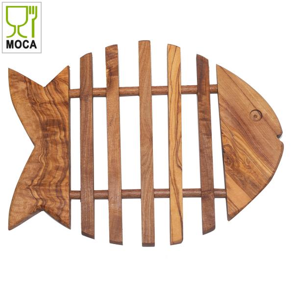 Olivenholz Untersetzer Fischform - Topfuntersetzer & Servierplatte handgefertigt aus Italien - 28x20x1,8cm - MOCA-zertifiziert, einzigartige Maserung
