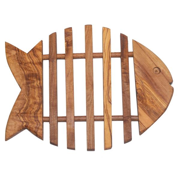 Olivenholz Untersetzer Fischform - Topfuntersetzer & Servierplatte handgefertigt aus Italien - 28x20x1,8cm - MOCA-zertifiziert, einzigartige Maserung