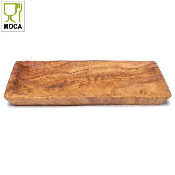 Eckige Olivenholz-Schale - Allzweckschale & Polentaschale für Lebensmittel - Flach, handgefertigt, 28x16x2 cm - 100% Olivenholz Italien
