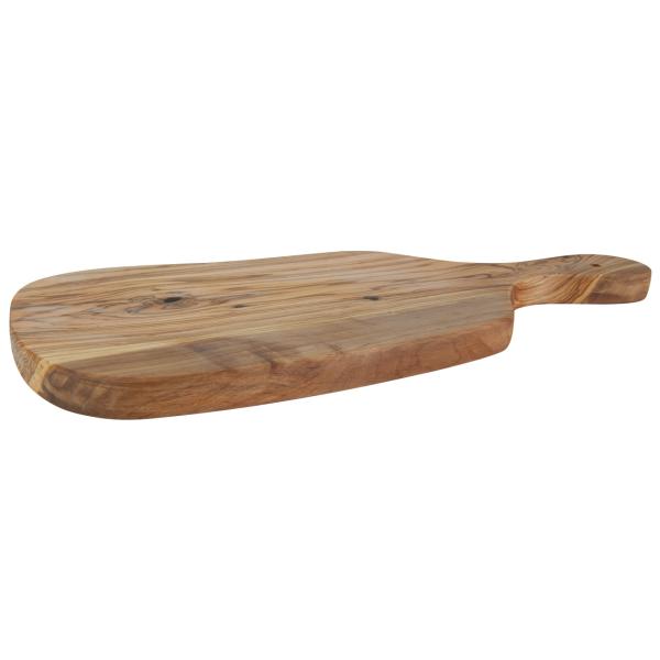 Olivenholzbrett unregelmässig - Schneidebrett & Servierplatte mit Griff für Küche & Esszimmer - Handgefertigt, geölt, MOCA-zertifiziert, 39x18x2.5cm