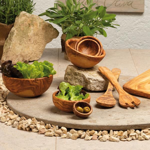 Olivenholz Schüsselset - 6 ineinander stapelbare Salatschalen Obstschalen - Handgefertigt, geölt, MOCA-zertifiziert, Ø 6-17 cm - Italien