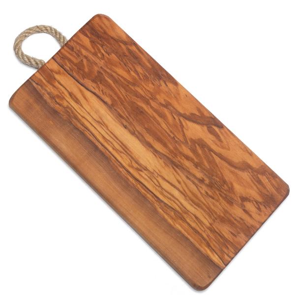 Olivenholzbrett Rechteckig - Schneide-/Servierbrett mit Kordel & einzigartiger Maserung - 24x13x1.8cm - 100% Naturholz Handgemacht Italien