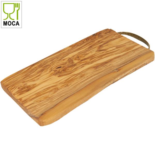 Olivenholzbrett mit Messinggriff - Butterboard Apérobrett Servierplatte - 30x16x2.4cm - Handgefertigt, rustikal, MOCA-zertifiziert aus Italien
