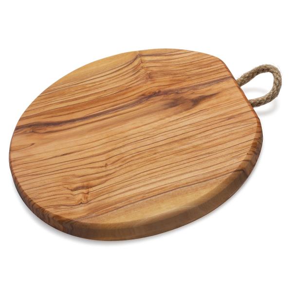 Rundes Schneidebrett Olivenholz 21x1,5cm - Robuster Küchenhelfer mit Kordel zum Aufhängen - Handgefertigt, schnittfest & langlebig - aus Italien