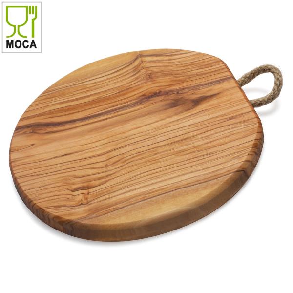 Rundes Schneidebrett Olivenholz 21x1,5cm - Robuster Küchenhelfer mit Kordel zum Aufhängen - Handgefertigt, schnittfest & langlebig - aus Italien