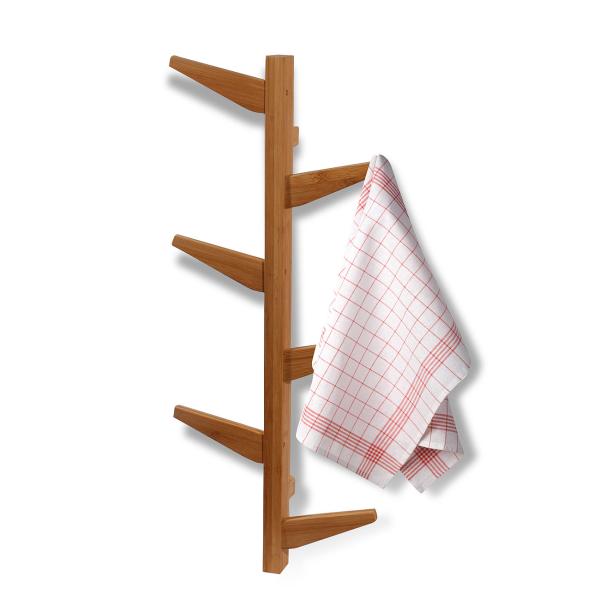 Bambus Handtuchhalter - 6 Haken für Küche & Bad - Wandmontage - 100% Natur-Bambus - 66x27,5x6,5cm - Praktisch & zeitlos chic - Ordnung im Zuhause