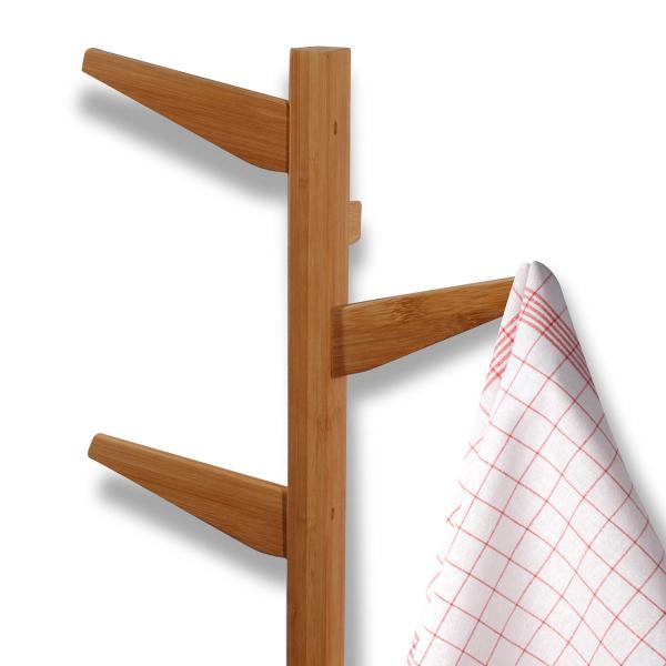 Bambus Handtuchhalter - 6 Haken für Küche & Bad - Wandmontage - 100% Natur-Bambus - 66x27,5x6,5cm - Praktisch & zeitlos chic - Ordnung im Zuhause