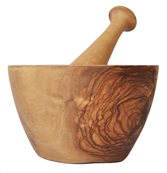 Mörser mit Stössel aus Olivenholz - Handgefertigt, antibakteriell & robust - Zum Mahlen von Kräutern Gewürzen - 13x13cm - Unikat Italien