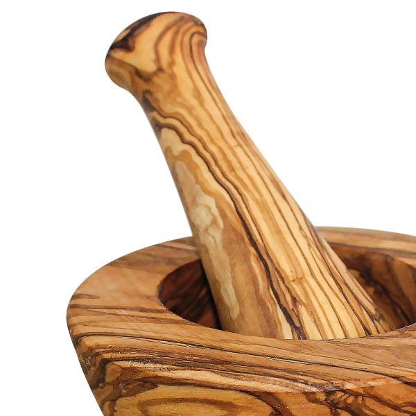 Mörser mit Stössel aus Olivenholz - Handgefertigt, antibakteriell & robust - Zum Mahlen von Kräutern Gewürzen - 13x13cm - Unikat Italien