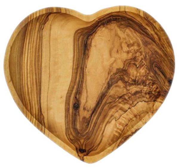 Herzförmige Olivenholz Schale - Deko-Dekooration für Zuhause, Snacks & Geschenke - Robust, geöltes Holzmuster, 20x21x2,5cm - Italienische Herkunft