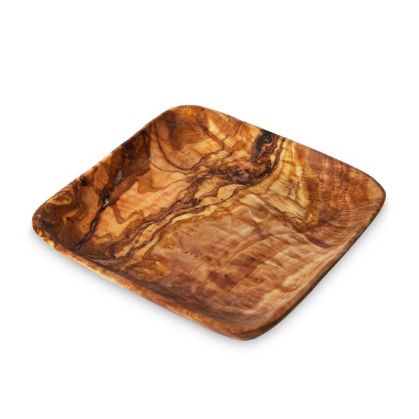 Olivenholz Schalen Set 3 quadratische Schüsseln - Elegant & formschön für mediterrane Kulinarik & Brotzeit - Handgefertigt in Italien, 11-15-20cm