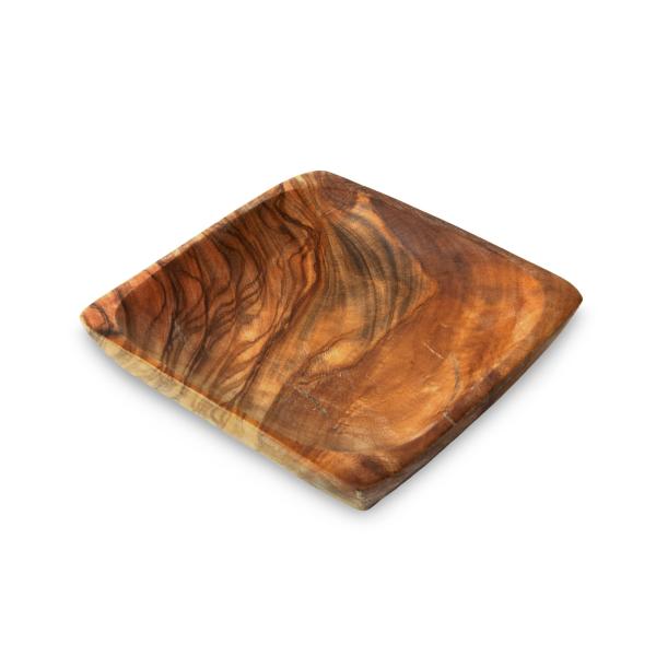 Olivenholz Schalen Set 3 quadratische Schüsseln - Elegant & formschön für mediterrane Kulinarik & Brotzeit - Handgefertigt in Italien, 11-15-20cm