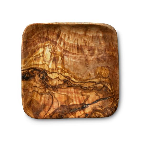 Olivenholz Schalen Set 3 quadratische Schüsseln - Elegant & formschön für mediterrane Kulinarik & Brotzeit - Handgefertigt in Italien, 11-15-20cm