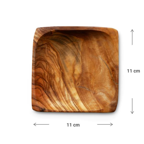 Olivenholz Schalen Set 3 quadratische Schüsseln - Elegant & formschön für mediterrane Kulinarik & Brotzeit - Handgefertigt in Italien, 11-15-20cm