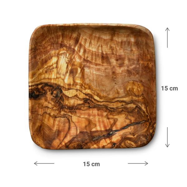 Olivenholz Schalen Set 3 quadratische Schüsseln - Elegant & formschön für mediterrane Kulinarik & Brotzeit - Handgefertigt in Italien, 11-15-20cm