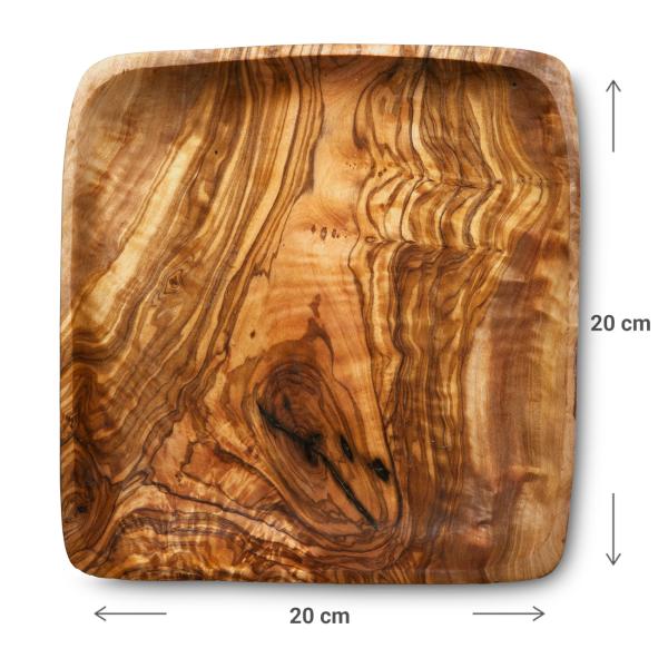 Olivenholz Schalen Set 3 quadratische Schüsseln - Elegant & formschön für mediterrane Kulinarik & Brotzeit - Handgefertigt in Italien, 11-15-20cm