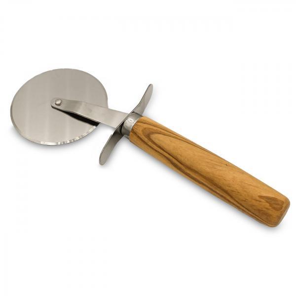 Pizzaschneider Olivenholz Griff - Scharfe Klinge mit Daumenschutz für Pizza Flammkuchen Blechkuchen - 19x7x2,5cm - Made in Italien