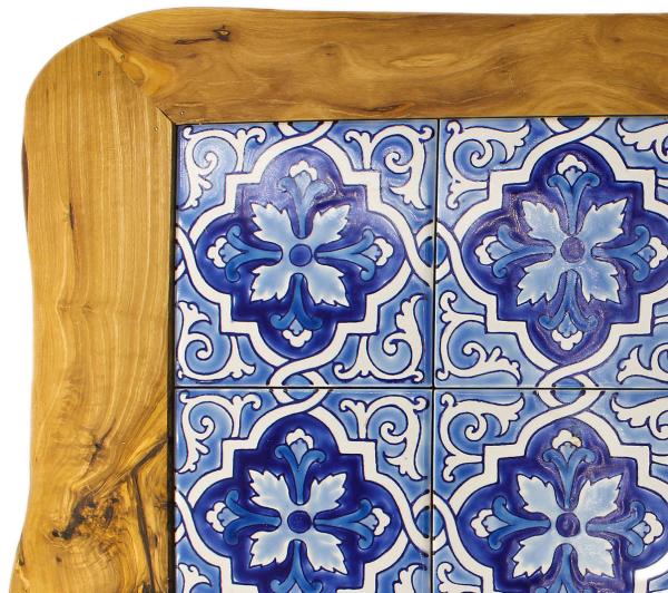 Olivenholz Brett mit Keramikeinsatz - Orientalisches Muster in Blau, Rot, Grün, Gelb - 42x30x1.5cm - Servier- & Schneidebrett aus Italien