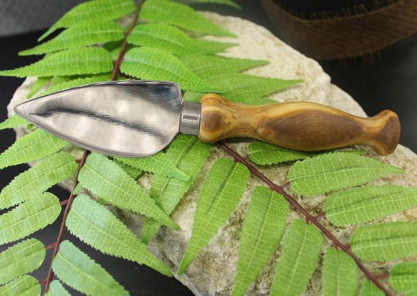 Parmesanmesser mit Olivenholzgriff - Scharfe, geschwungene Klinge zum Abbrechen von Käsestücken - 19x4x3cm - Handgefertigt in Italien