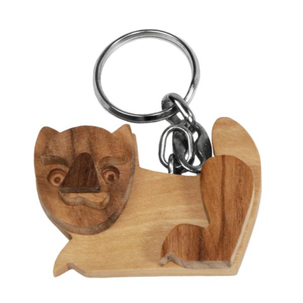 Schlüsselanhänger Katze aus Olivenholz - Detailgetreu, robust & widerstandsfähig - 5x5cm Braun - Perfekt als Geschenk - Unikat aus Italien