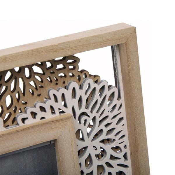 Fotorahmen mit filigranen Ornamenten - Holzfaserplatte, 10x15cm, braun-weiss - 3D-Blumendesign, Standfuss, einfachem Bildwechsel - Für Fotos, Zitate & Bilder