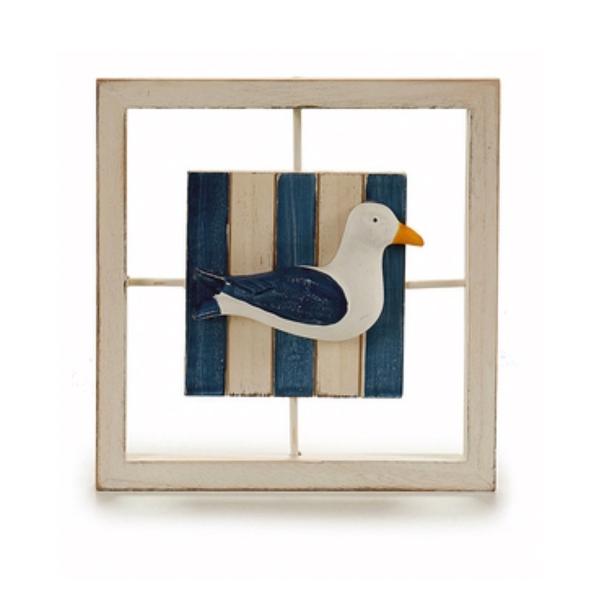 Maritimes Bild aus Holz - 3 Motive (Möwe, Seestern, Fisch) - Weiss/Blau - Wand- & Tischdeko - 25x25x3cm - Für Wohnzimmer, Bad, Terrasse