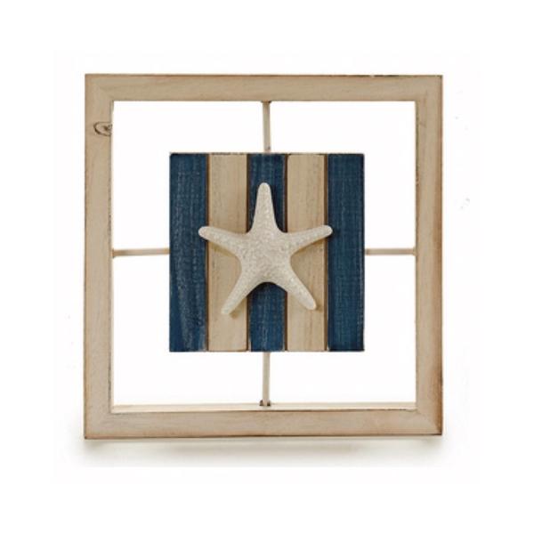 Maritimes Bild aus Holz - 3 Motive (Möwe, Seestern, Fisch) - Weiss/Blau - Wand- & Tischdeko - 25x25x3cm - Für Wohnzimmer, Bad, Terrasse