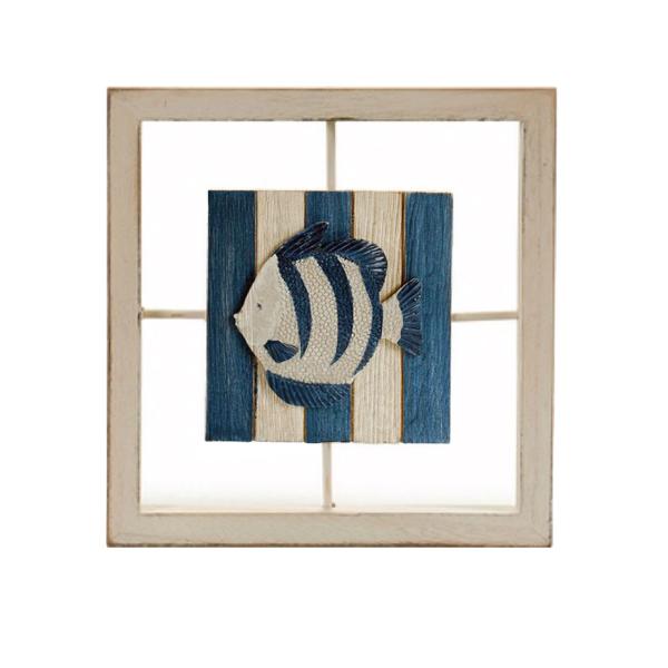 Maritimes Bild aus Holz - 3 Motive (Möwe, Seestern, Fisch) - Weiss/Blau - Wand- & Tischdeko - 25x25x3cm - Für Wohnzimmer, Bad, Terrasse