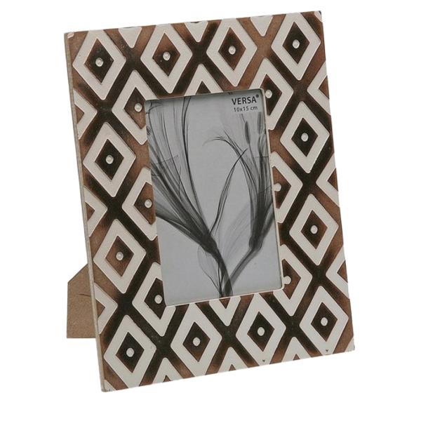 Fotorahmen Holz - Filigranes 3D-Muster, braun & weiss, 13x18cm - Mit Standfuss, einfaches Auswechseln für Fotos, Zitate & Bilder