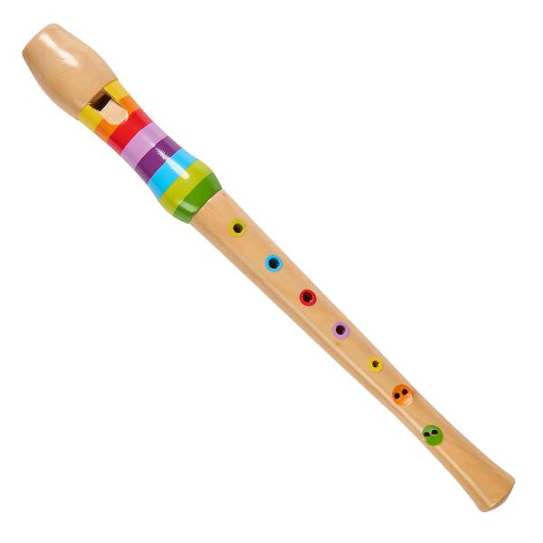 Kinder Flöte aus Wacholderholz - 8 bunte Löcher als Lernhilfe mit Liederheft - 32cm Länge - Ideal für Kinder ab 4 Jahren - Glatte Oberfläche - Braun/Bunt