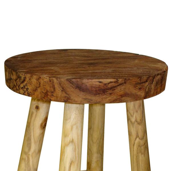 Hocker Teakholz massiv - Rustikaler Sitzhocker mit Fussstütze für Landhausstil & moderne Einrichtung - Beistelltisch/Blumensockel - Ø30x45cm