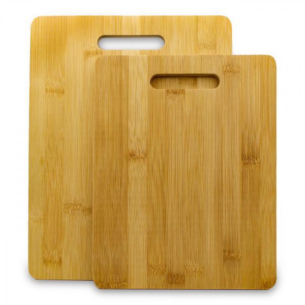 Bambus Schneidebrett 2er-Set - Massiv & Robust für Fleisch, Fisch, Gemüse, Obst & Kräuter - Mit Griff & Beidseitig Verwendbar - 28x21x1cm - 33x24x1cm