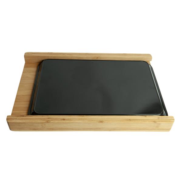 Bambus Schneidebrett - mit praktischer Auszieh-Schale aus dunklem Melamin - Servieren & Schneideabfall - Robust & massiv - 38x26x3,5cm