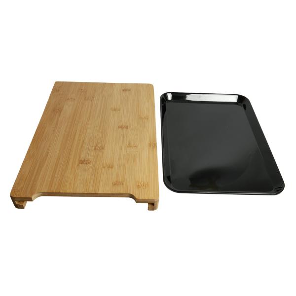 Bambus Schneidebrett - mit praktischer Auszieh-Schale aus dunklem Melamin - Servieren & Schneideabfall - Robust & massiv - 38x26x3,5cm