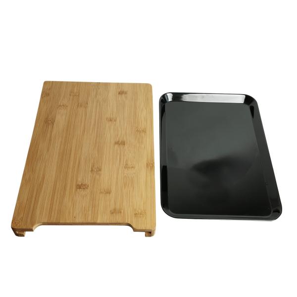 Bambus Schneidebrett - mit praktischer Auszieh-Schale aus dunklem Melamin - Servieren & Schneideabfall - Robust & massiv - 38x26x3,5cm