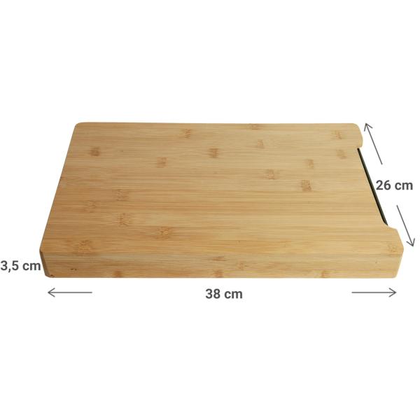Bambus Schneidebrett - mit praktischer Auszieh-Schale aus dunklem Melamin - Servieren & Schneideabfall - Robust & massiv - 38x26x3,5cm