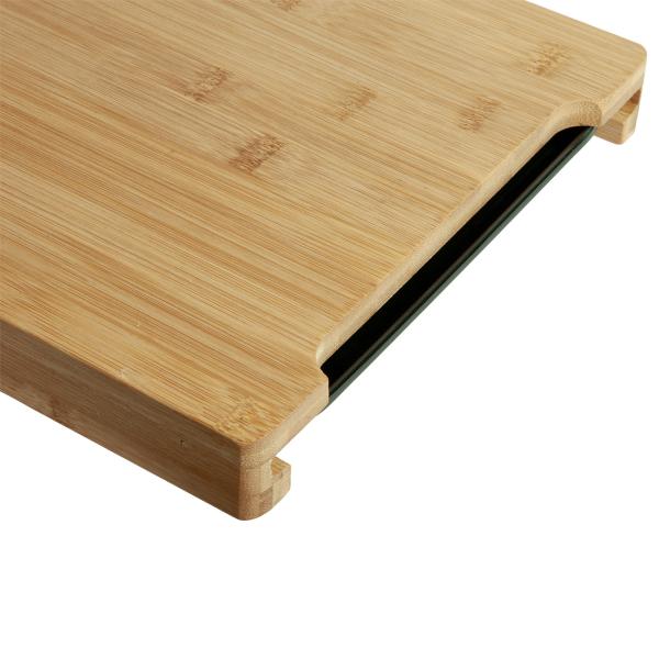 Bambus Schneidebrett - mit praktischer Auszieh-Schale aus dunklem Melamin - Servieren & Schneideabfall - Robust & massiv - 38x26x3,5cm