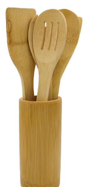 Küchenhelfer-Set aus Bambus, 5-teilig mit Halter